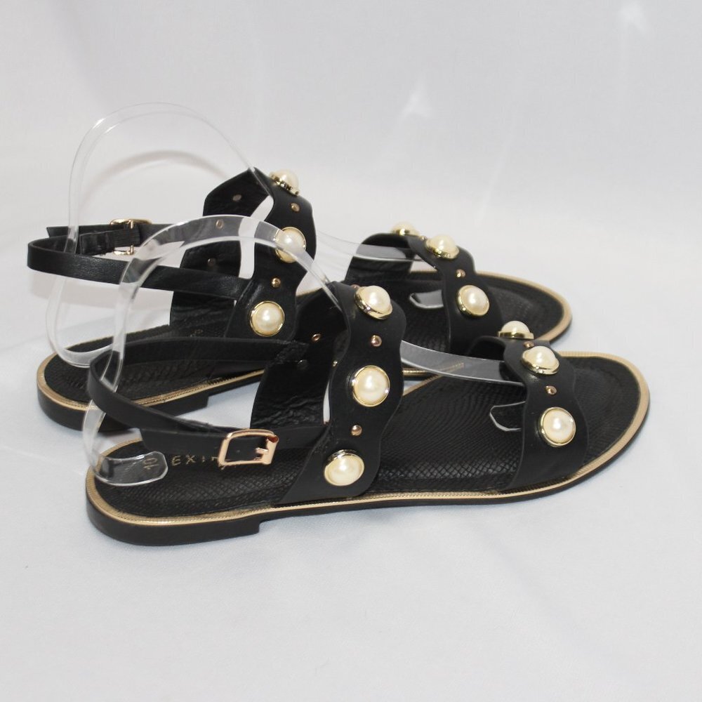 Extreme by Eddie Marc Black Sandals with Golden and Faux Pearl Accents - Picture 5 of 9
